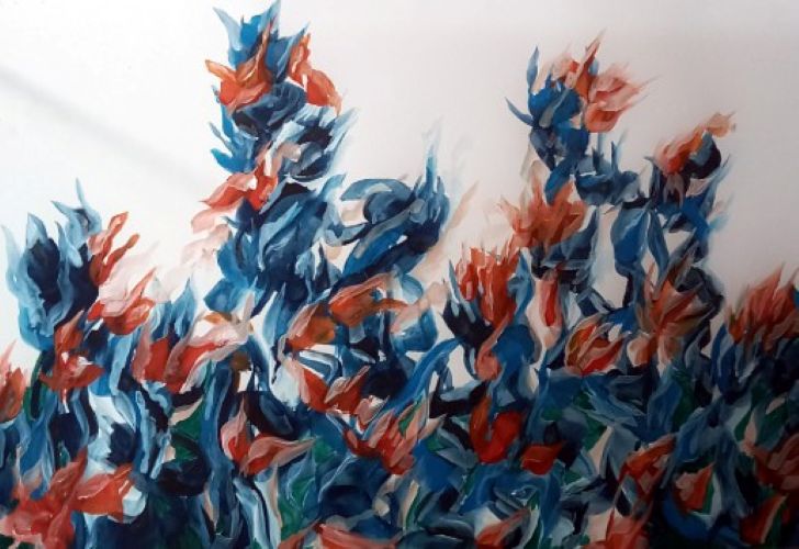 Art Card - Blue and Red Floral